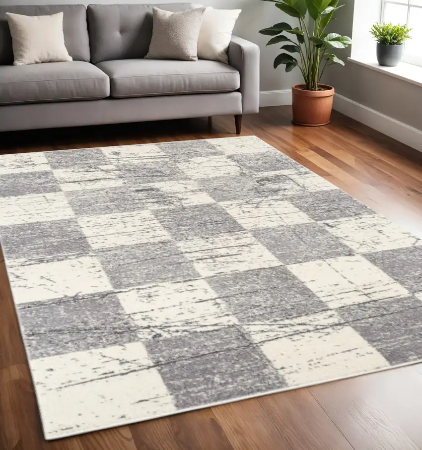 White And Gray Checkered Area Rug Photo 1