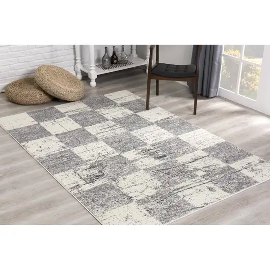 White And Gray Checkered Area Rug Photo 7