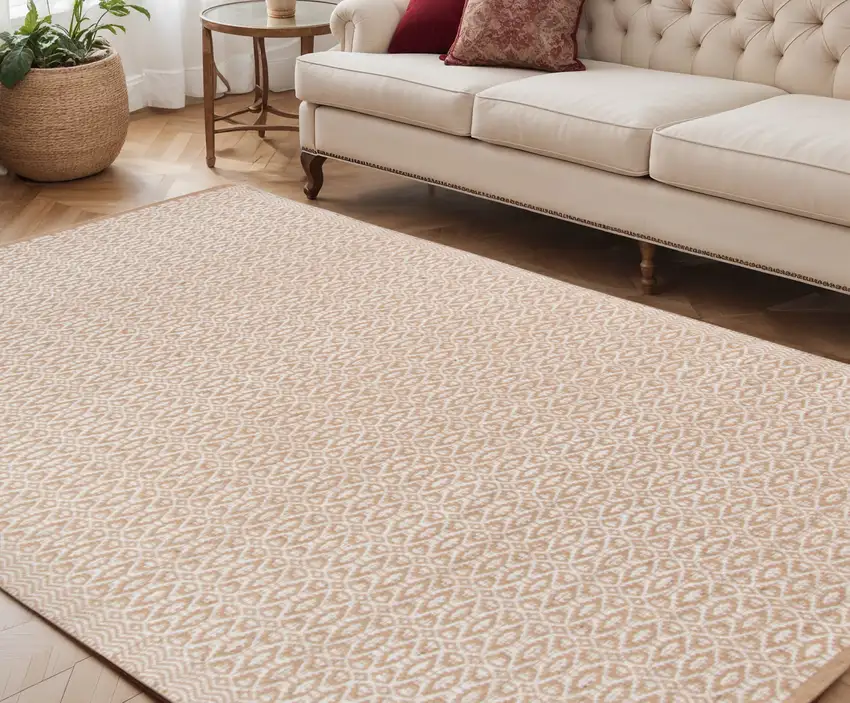 White and Tan Geometric Flatweave Handmade Area Rug Photo 1