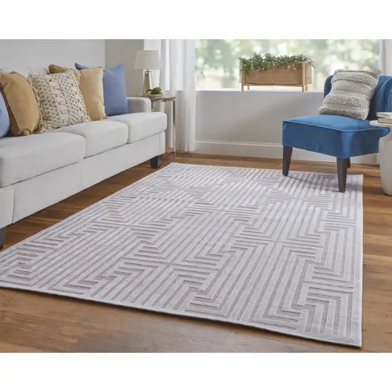 White and Pink Geometric Power Loom Area Rug Photo 8