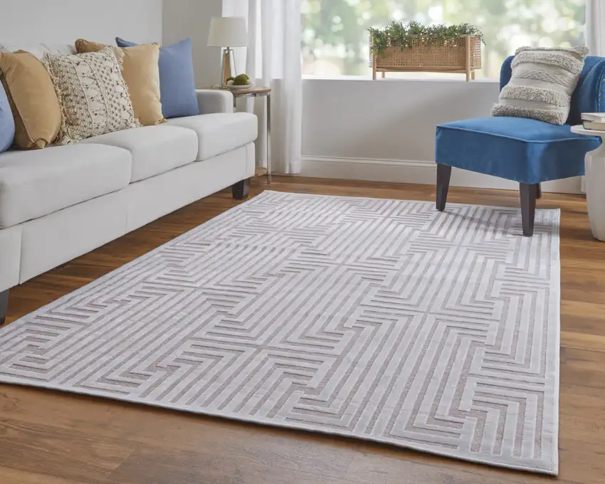 White and Pink Geometric Power Loom Area Rug Photo 8
