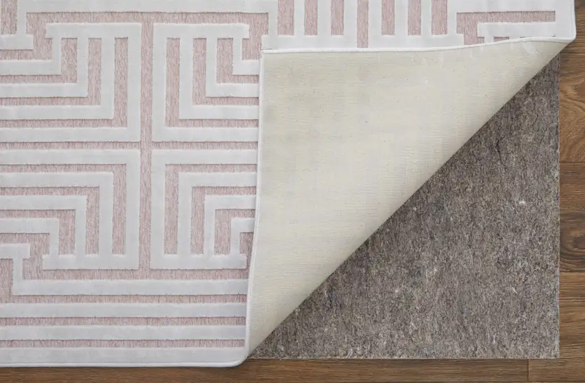 White and Pink Geometric Power Loom Area Rug Photo 6