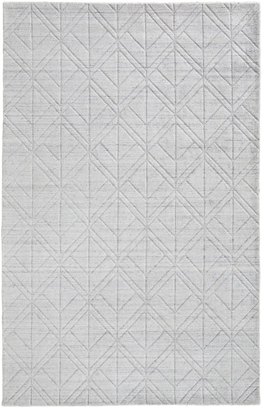 White and Silver Geometric Hand Woven Area Rug Photo 2