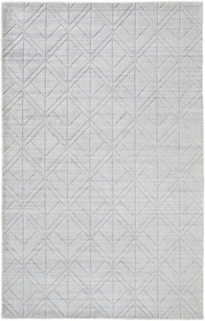 White and Silver Geometric Hand Woven Area Rug Photo 4