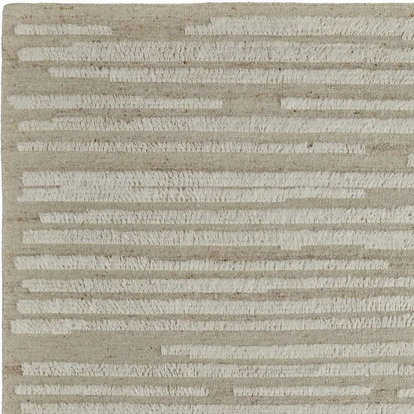 White and Tan Wool Striped Hand Woven Area Rug Photo 9