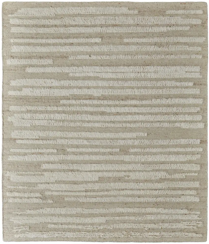 White and Tan Wool Striped Hand Woven Area Rug Photo 5