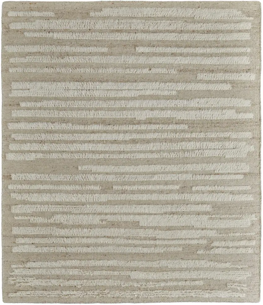 White and Tan Wool Striped Hand Woven Area Rug Photo 2