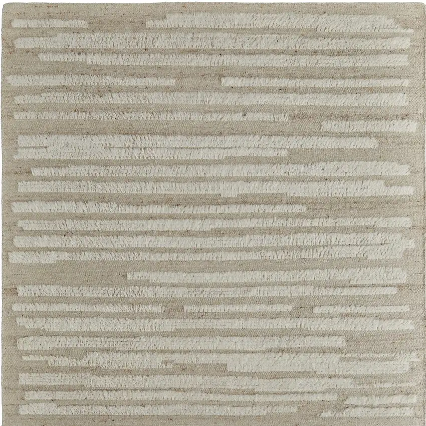 White and Tan Wool Striped Hand Woven Area Rug Photo 6