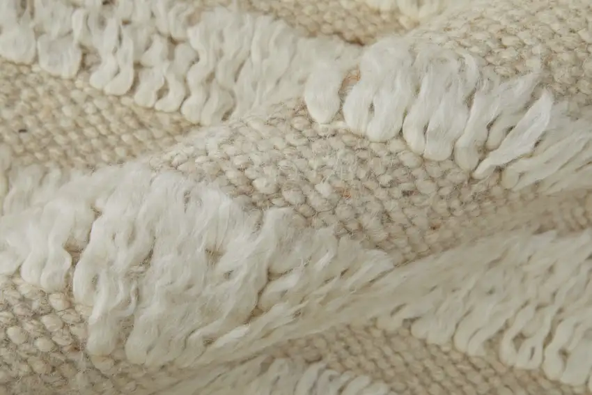 White and Tan Wool Striped Hand Woven Area Rug Photo 7