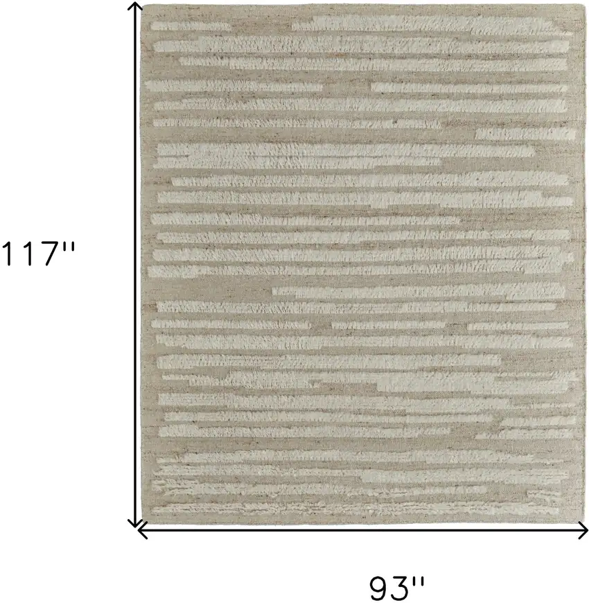 White and Tan Wool Striped Hand Woven Area Rug Photo 3