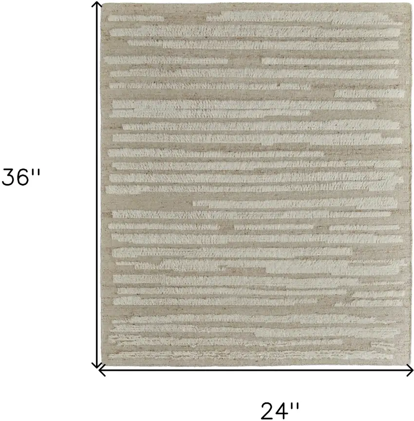 White and Tan Wool Striped Hand Woven Area Rug Photo 3