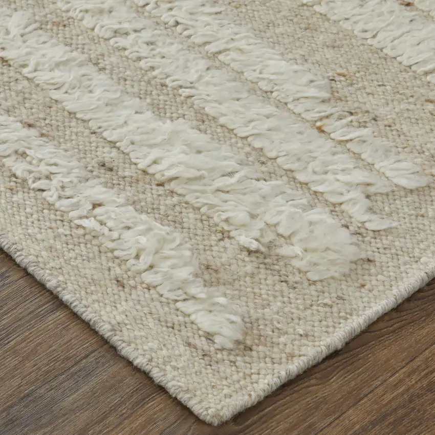 White and Tan Wool Striped Hand Woven Area Rug Photo 7
