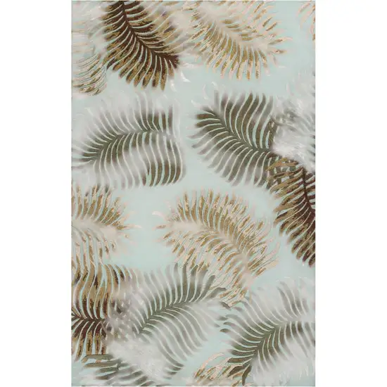 Aqua And Brown Wool Botanical Leaves Hand Tufted Area Rug Photo 2