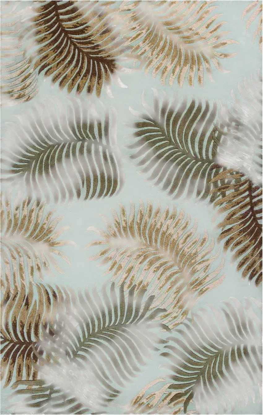 Aqua And Brown Wool Botanical Leaves Hand Tufted Area Rug Photo 2