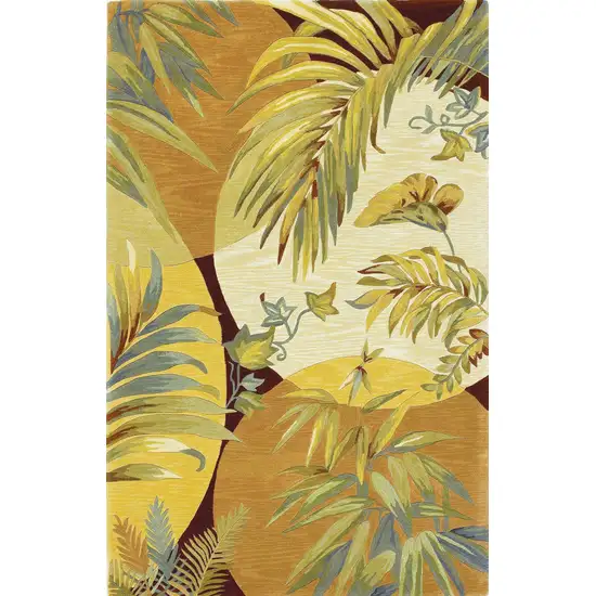 Coral Green And Ivory Wool Tropical Botanical Hand Tufted Area Rug Photo 4