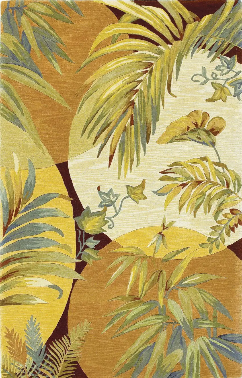 Coral Green And Ivory Wool Tropical Botanical Hand Tufted Area Rug Photo 4