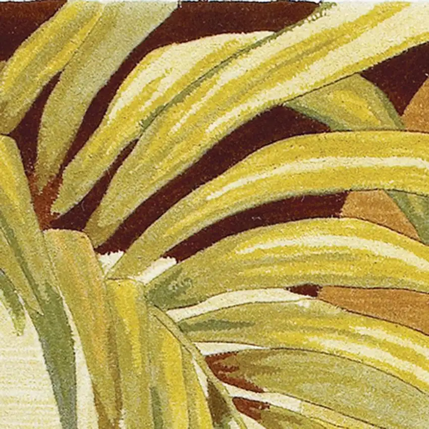 Coral Green And Ivory Wool Tropical Botanical Hand Tufted Area Rug Photo 6