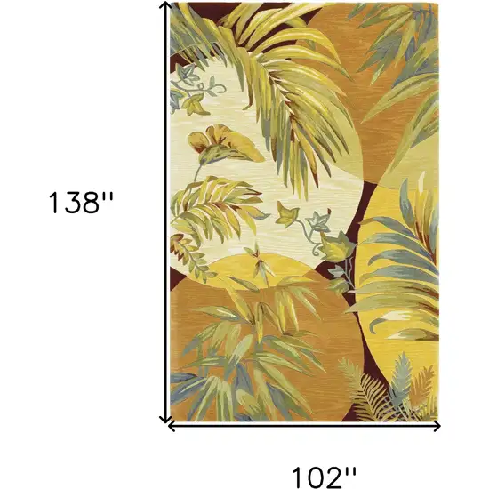 Coral Green And Ivory Wool Tropical Botanical Hand Tufted Area Rug Photo 3