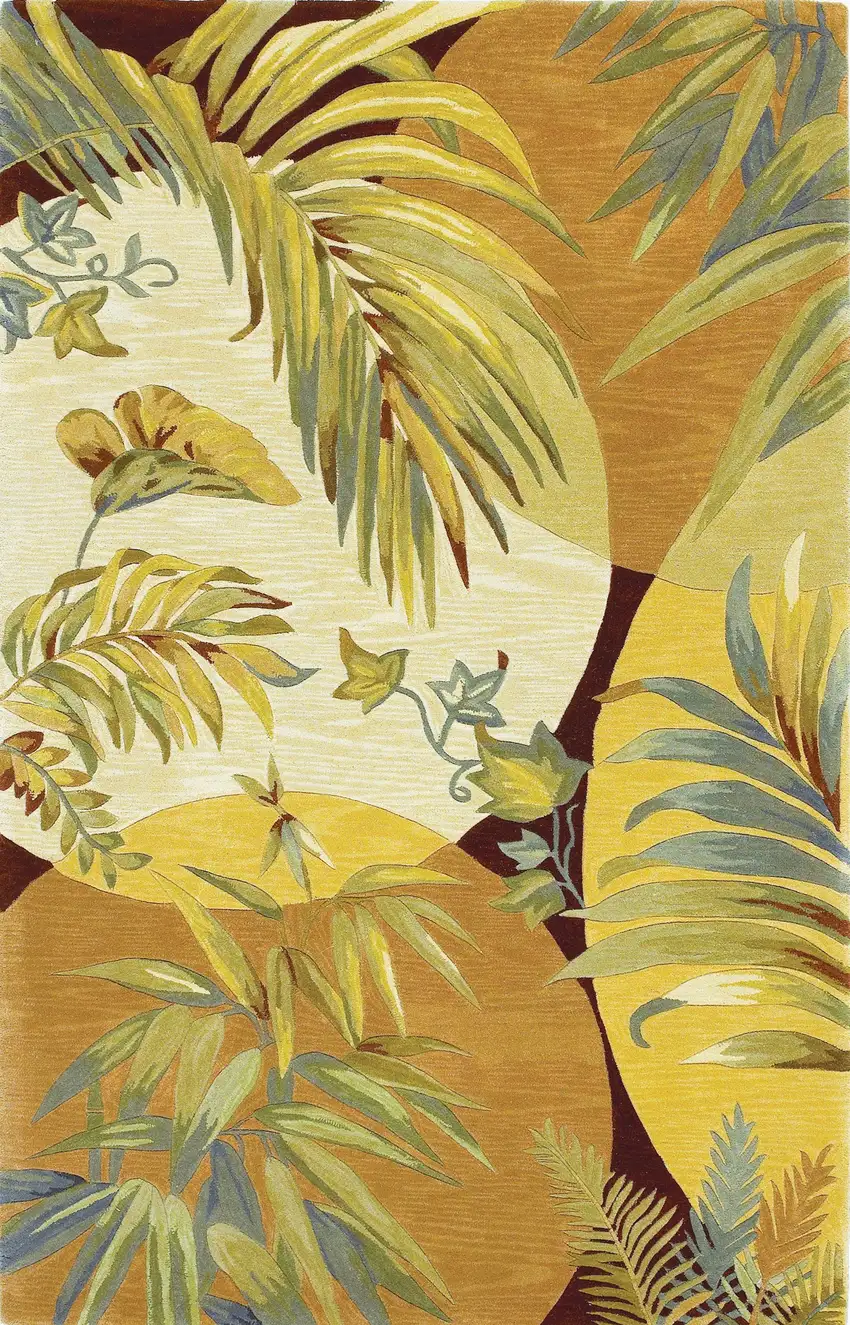 Coral Green And Ivory Wool Tropical Botanical Hand Tufted Area Rug Photo 5