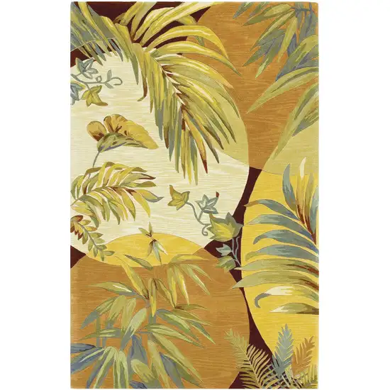 Coral Green And Ivory Wool Tropical Botanical Hand Tufted Area Rug Photo 2