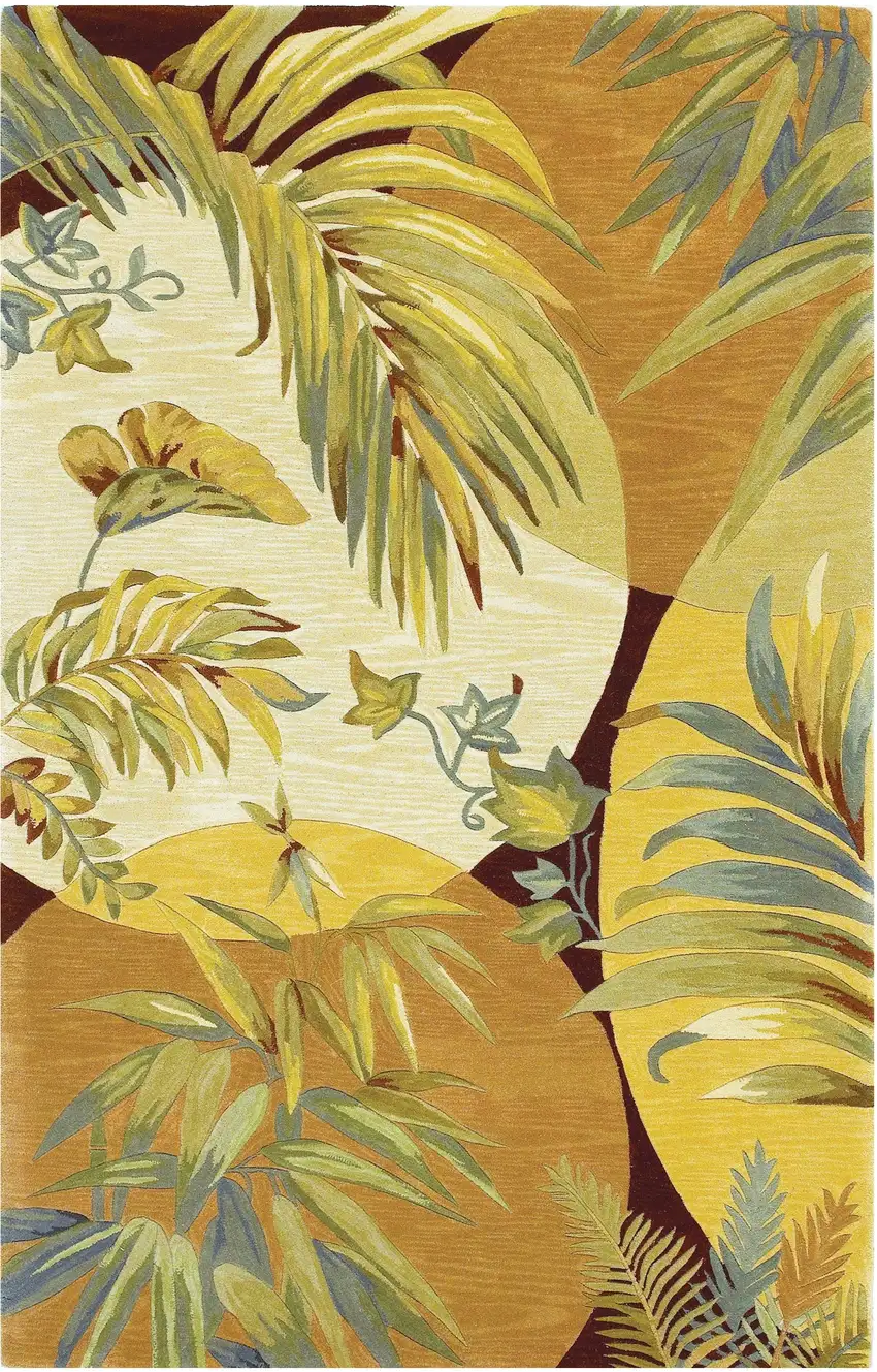 Coral Green And Ivory Wool Tropical Botanical Hand Tufted Area Rug Photo 2