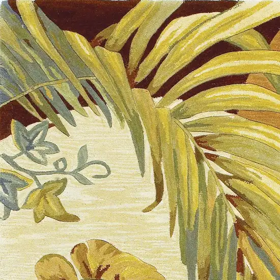 Coral Green And Ivory Wool Tropical Botanical Hand Tufted Area Rug Photo 7