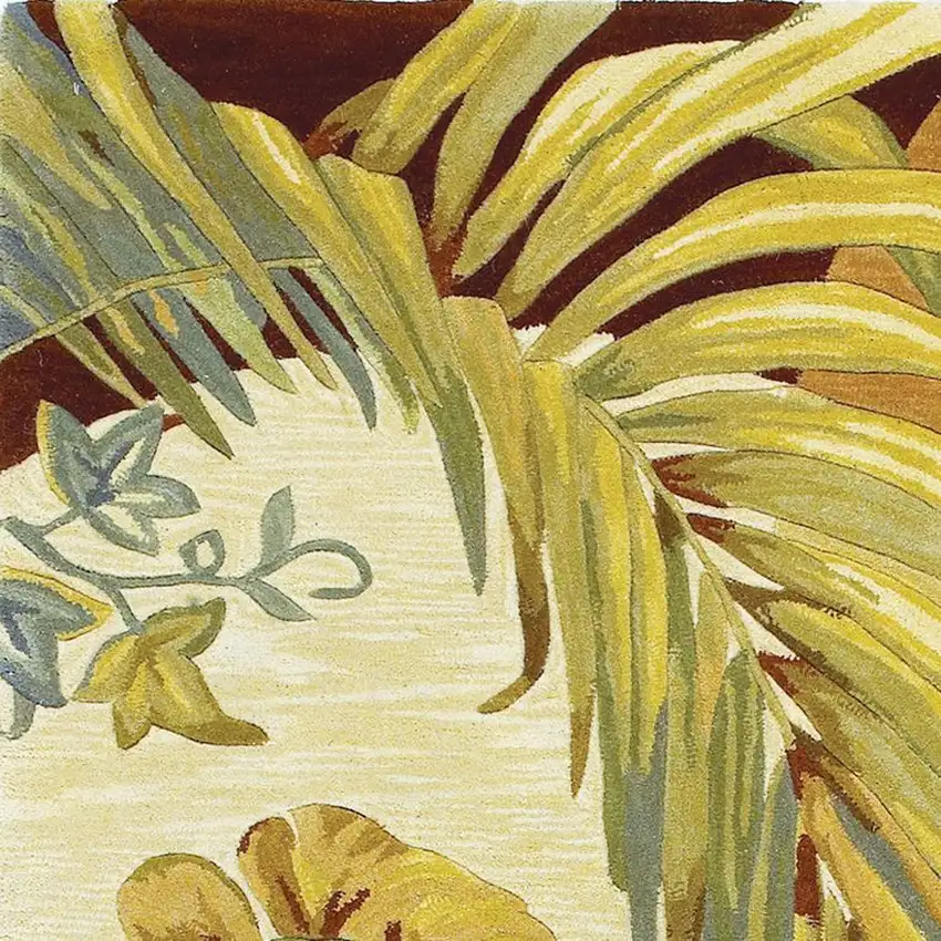 Coral Green And Ivory Wool Tropical Botanical Hand Tufted Area Rug Photo 7