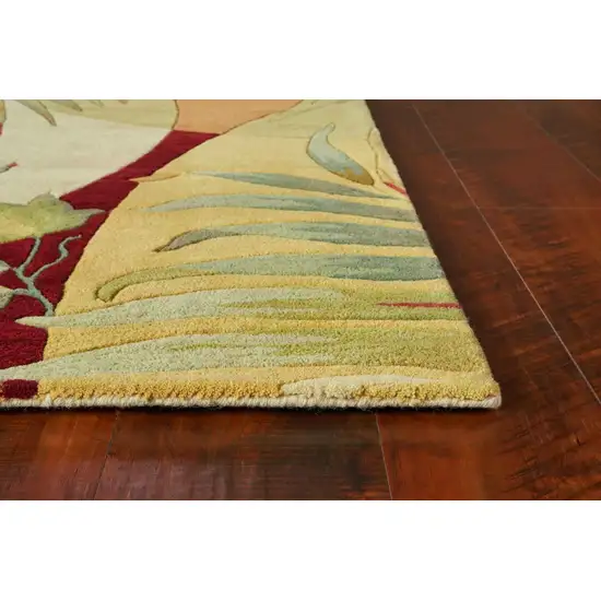 Coral Green And Ivory Wool Tropical Botanical Hand Tufted Area Rug Photo 9