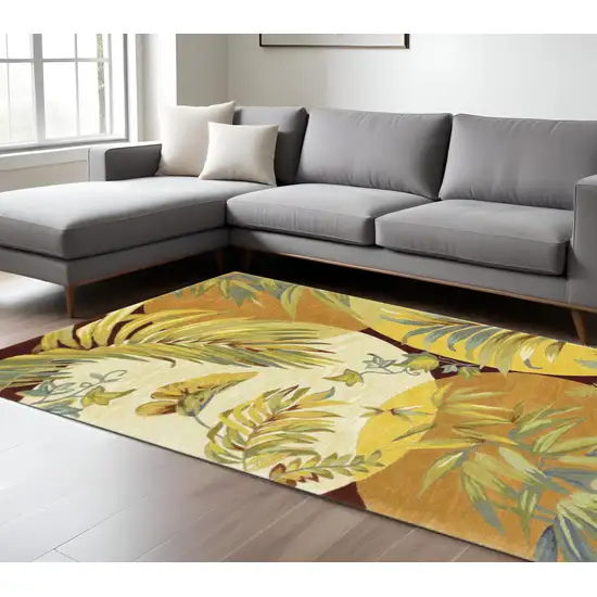 Coral Green And Ivory Wool Tropical Botanical Hand Tufted Area Rug Photo 1