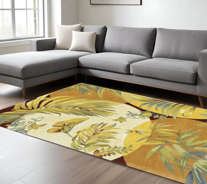 Coral Green And Ivory Wool Tropical Botanical Hand Tufted Area Rug Photo 1