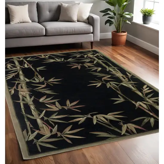 Black Green And Brown Wool Tropical Botanical Hand Tufted Area Rug Photo 1