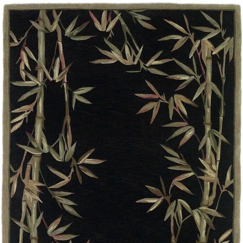 Black Green And Brown Wool Tropical Botanical Hand Tufted Area Rug Photo 7