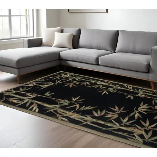 Black Green And Brown Wool Tropical Botanical Hand Tufted Area Rug Photo 1