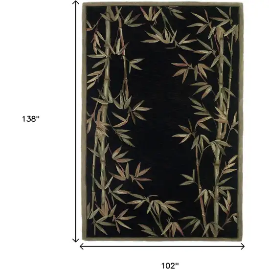Black Green And Brown Wool Tropical Botanical Hand Tufted Area Rug Photo 3