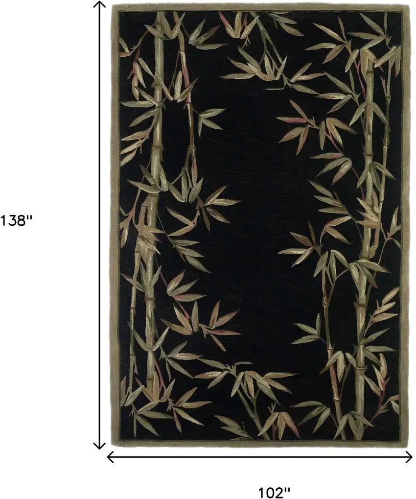 Black Green And Brown Wool Tropical Botanical Hand Tufted Area Rug Photo 3