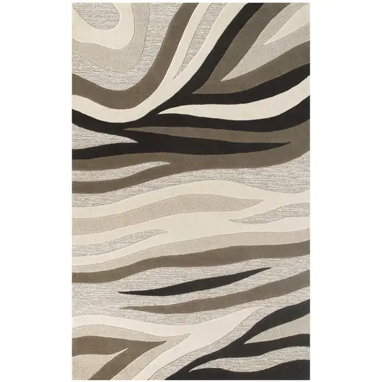 Beige Ivory And Black Wool Abstract Hand Tufted Area Rug Photo 2