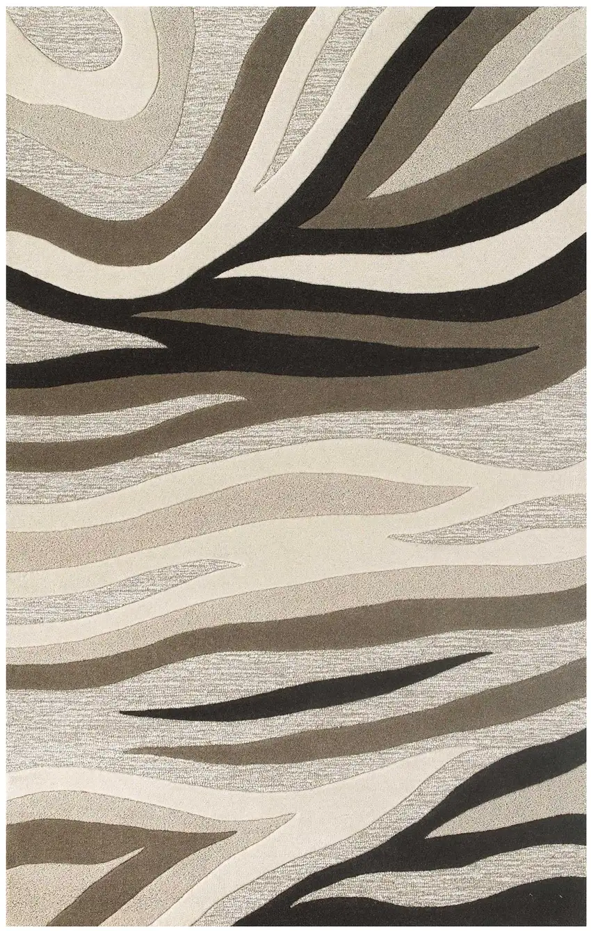 Beige Ivory And Black Wool Abstract Hand Tufted Area Rug Photo 2