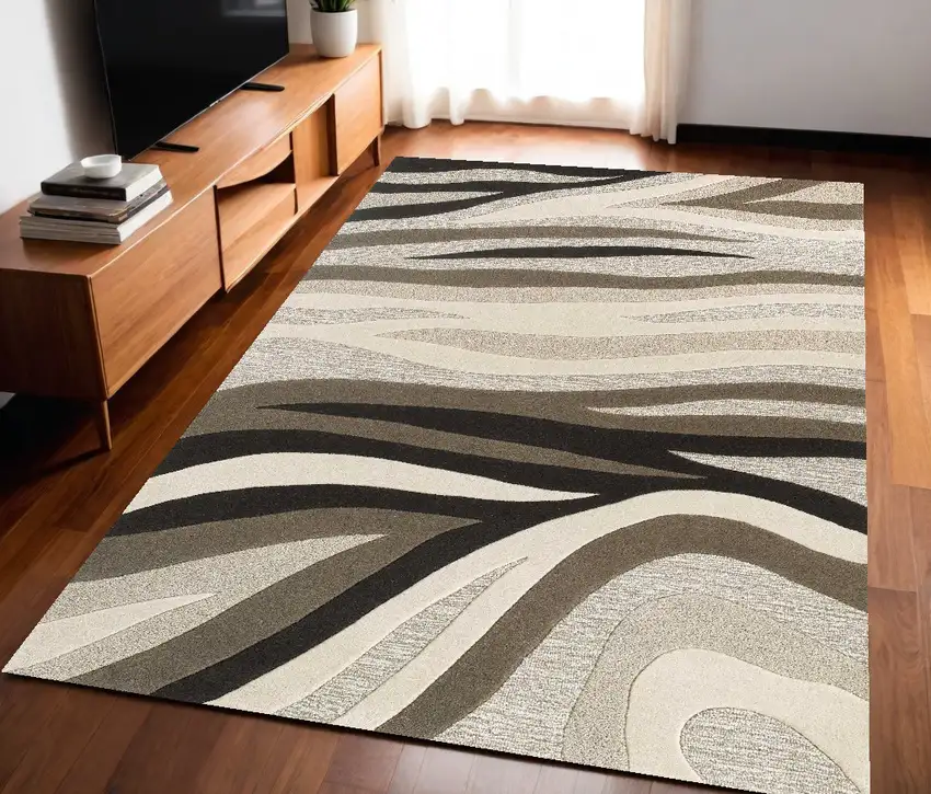 Wool Black Or  Beige Area Rug Photo 1