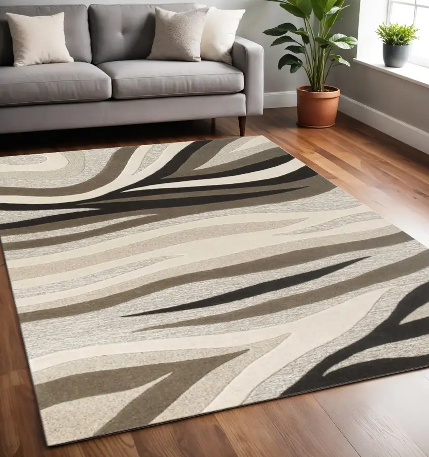 Beige Ivory And Black Wool Abstract Hand Tufted Area Rug Photo 1