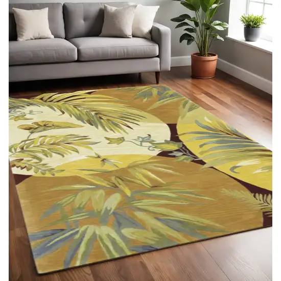 Coral Green And Ivory Wool Tropical Botanical Hand Tufted Area Rug Photo 1