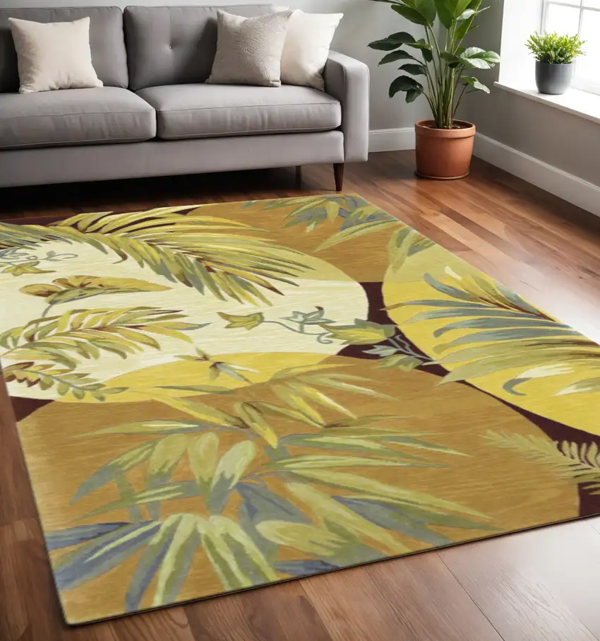 Coral Green And Ivory Wool Tropical Botanical Hand Tufted Area Rug Photo 1