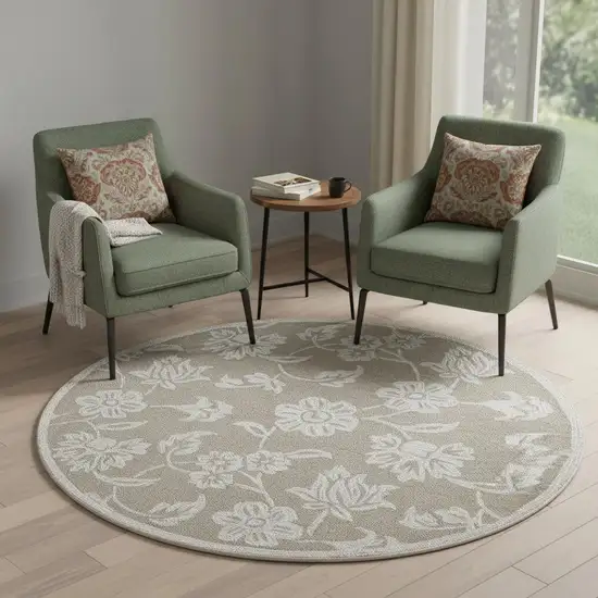 Wool Floral Hand Tufted Round Rug Photo 1