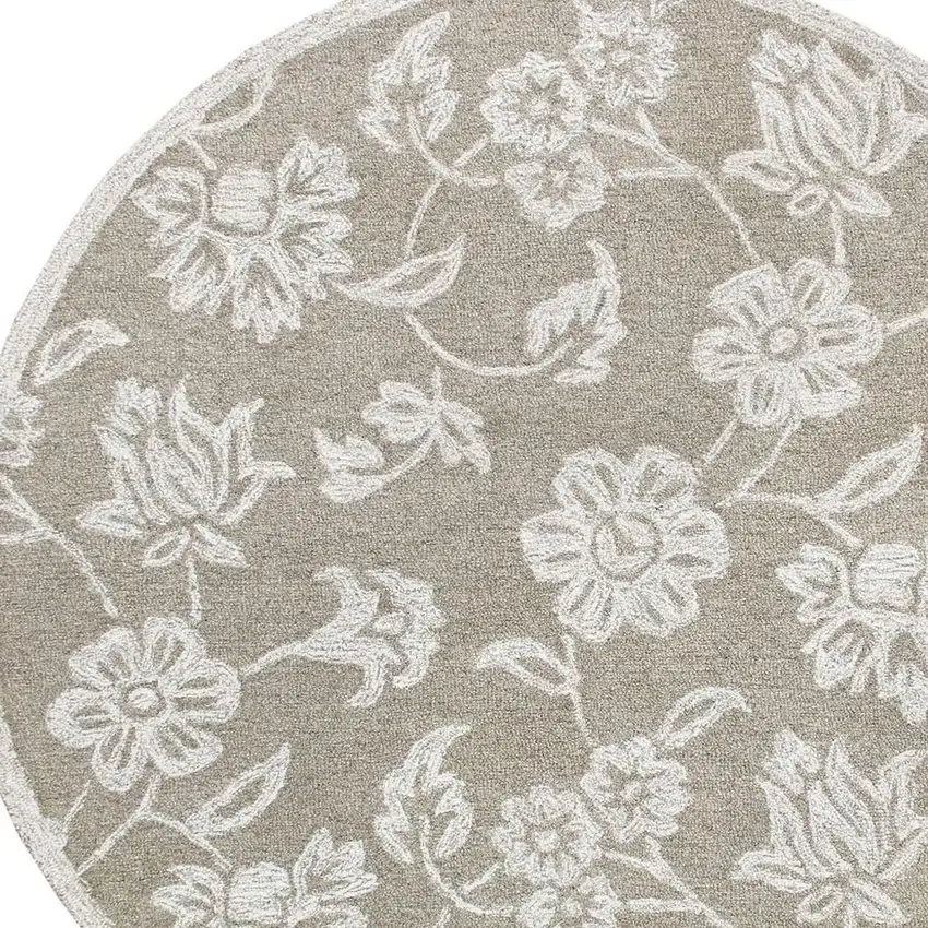 Wool Floral Hand Tufted Round Rug Photo 4
