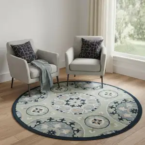 Photo of Wool Floral Hand Tufted Round Rug