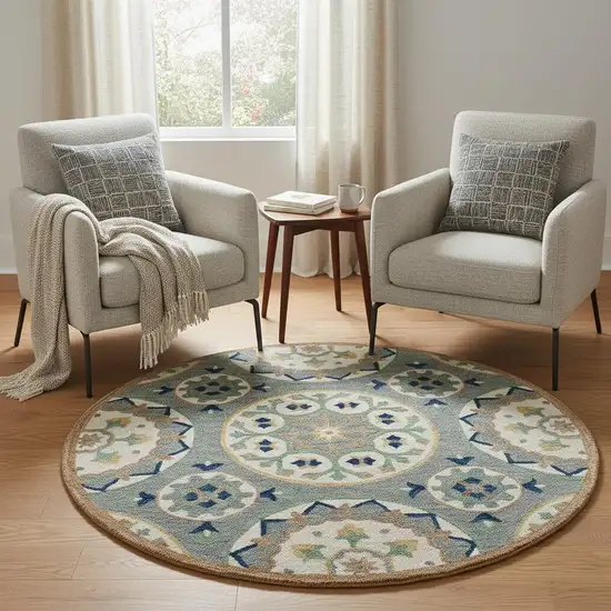 Wool Floral Hand Tufted Round Rug Photo 1