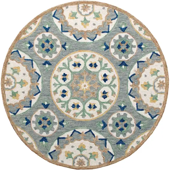 Wool Floral Hand Tufted Round Rug Photo 4
