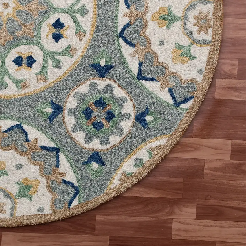 Wool Floral Hand Tufted Round Rug Photo 6