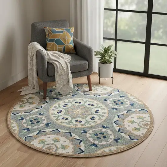 Wool Floral Hand Tufted Round Rug Photo 1