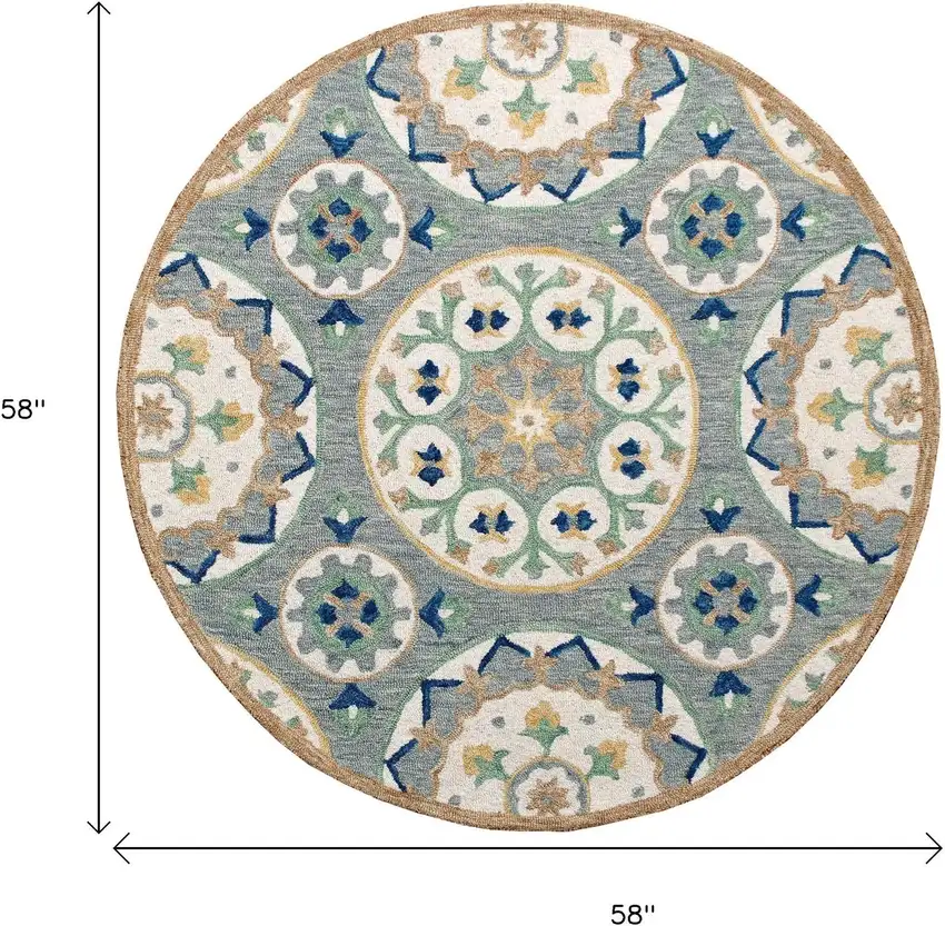 Wool Floral Hand Tufted Round Rug Photo 3
