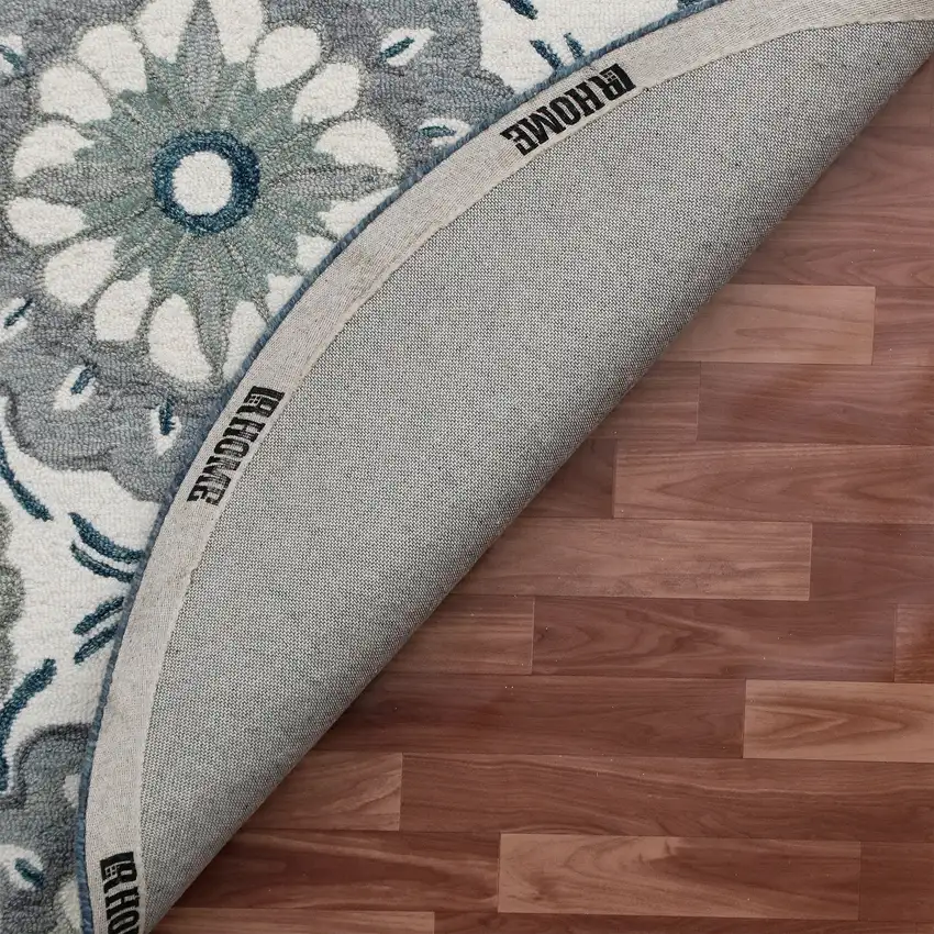 Wool Floral Hand Tufted Washable Round Rug Photo 7